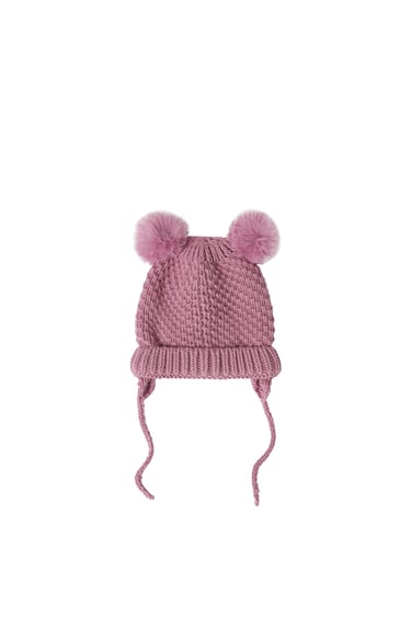 Image 0 of BABY/ KNIT BEANIE WITH POMPOMS from Zara