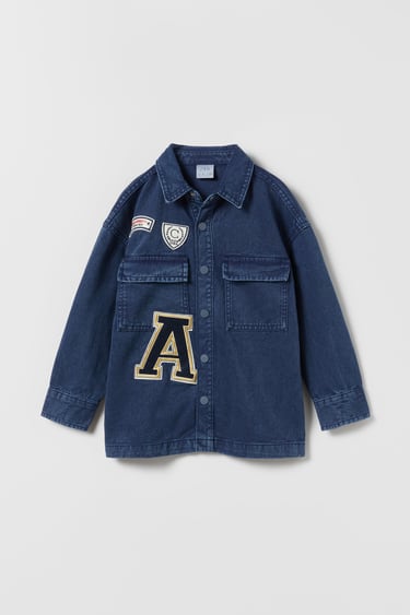 Image 0 of DENIM OVERSHIRT WITH PATCHES from Zara