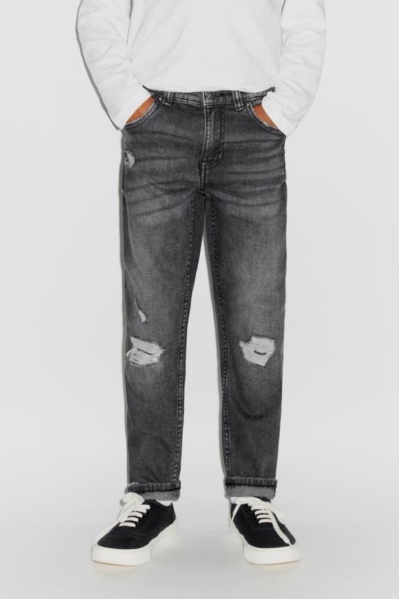 DESTROYED STRAIGHT FIT JEANS - Black | ZARA United States