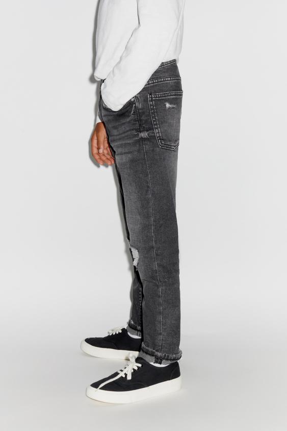 DESTROYED STRAIGHT FIT JEANS - Black | ZARA United States