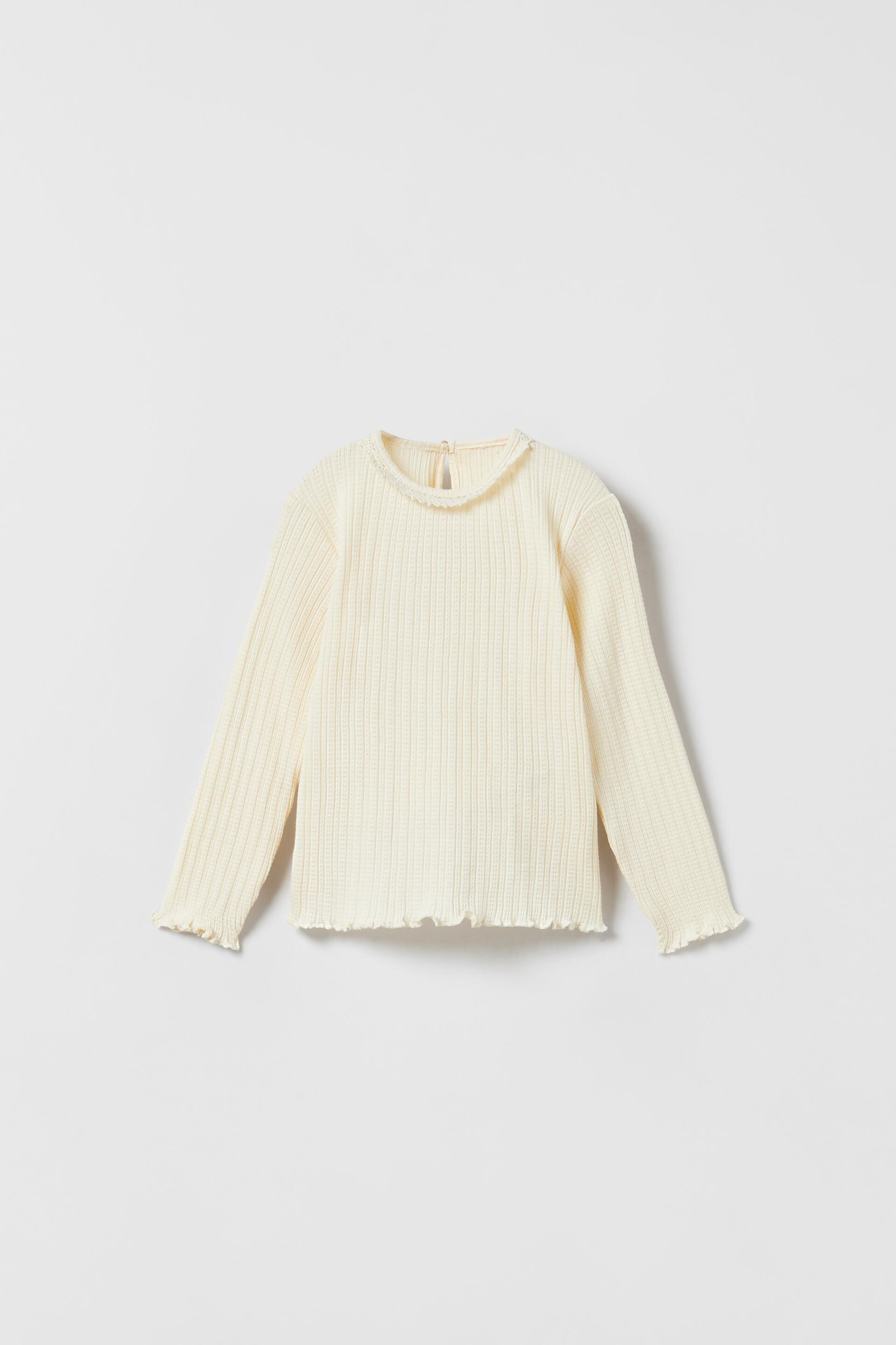Kids Zara - Open Knit Top with Lace Trim - 3-4 Years (104 cm) -Pearl Grey - Unisex
