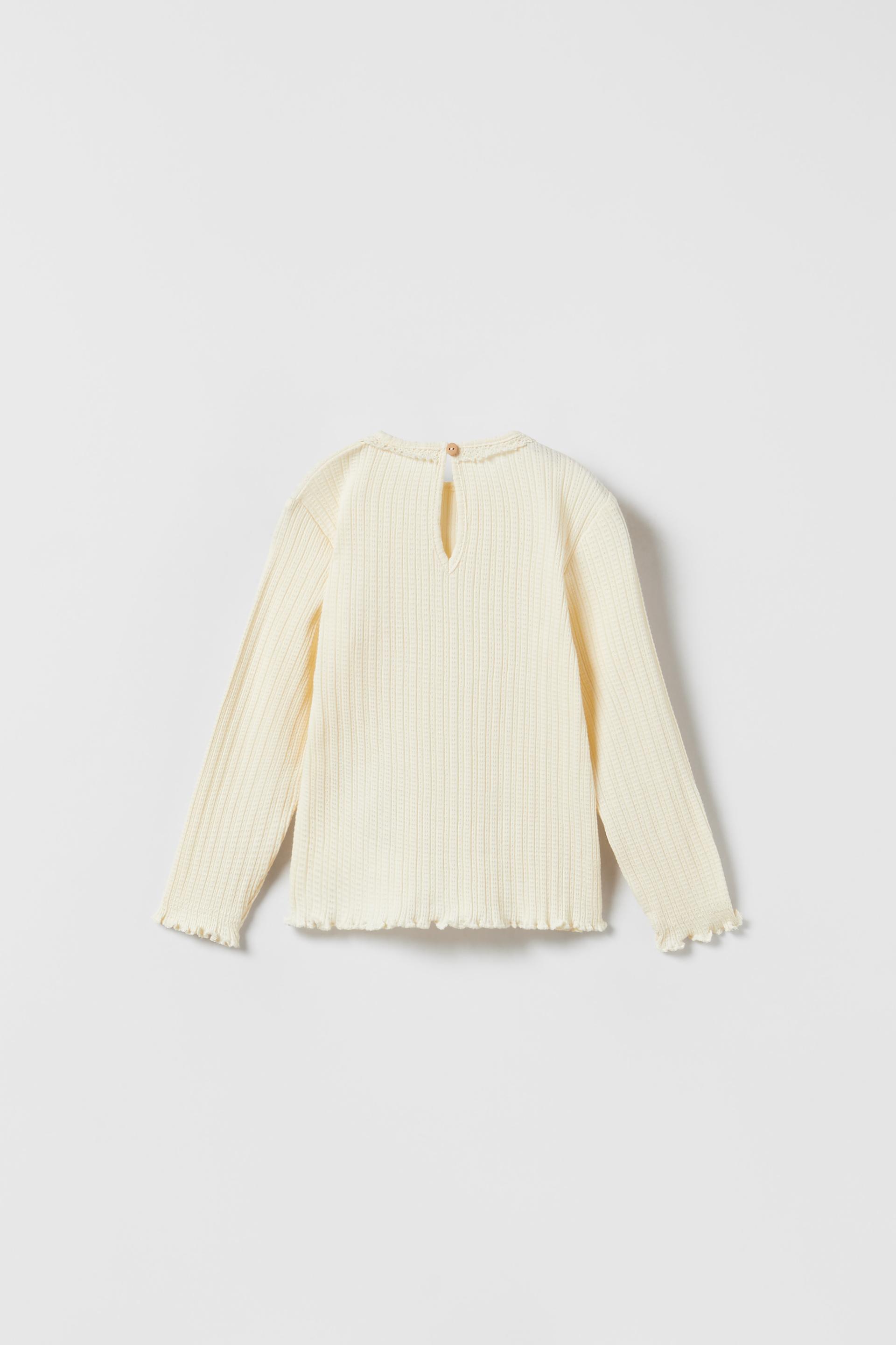Kids Zara - Open Knit Top with Lace Trim - 2-3 Years (98 cm) -Ecru - Unisex