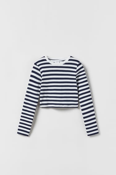 Image 0 of STRIPED CROPPED T-SHIRT from Zara