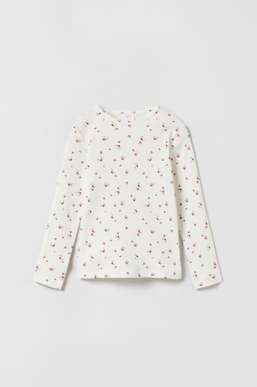 Image 0 of RIBBED FLORAL T-SHIRT from Zara