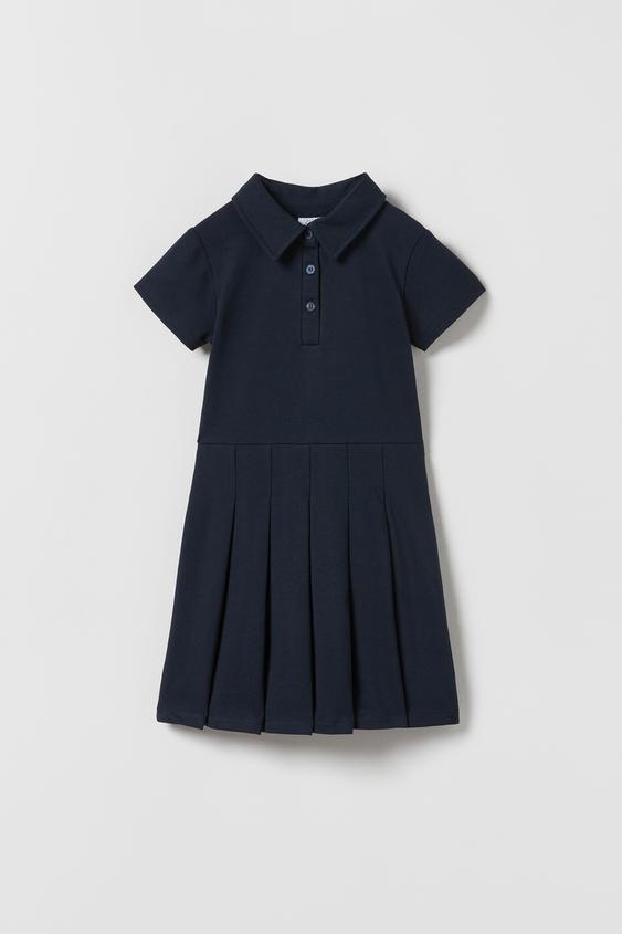 ボックスプリーツ ポロシャツ ワンピース ネイビーブルー Zara Japan 日本 ボックスプリーツ ポロシャツ ワンピース ネイビーブルー Zara Japan 日本