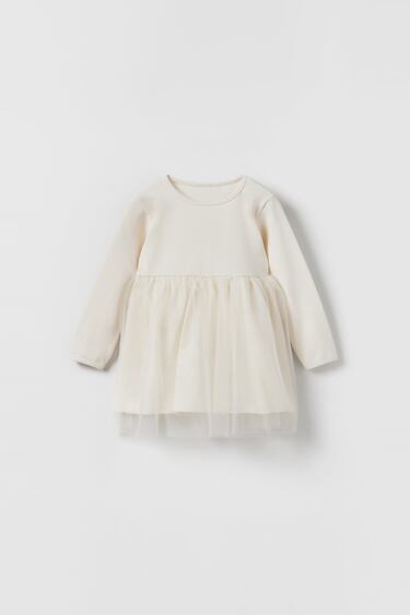 Image 0 of Dress with round neck and long sleeves. Tulle appliqué at hem. from Zara