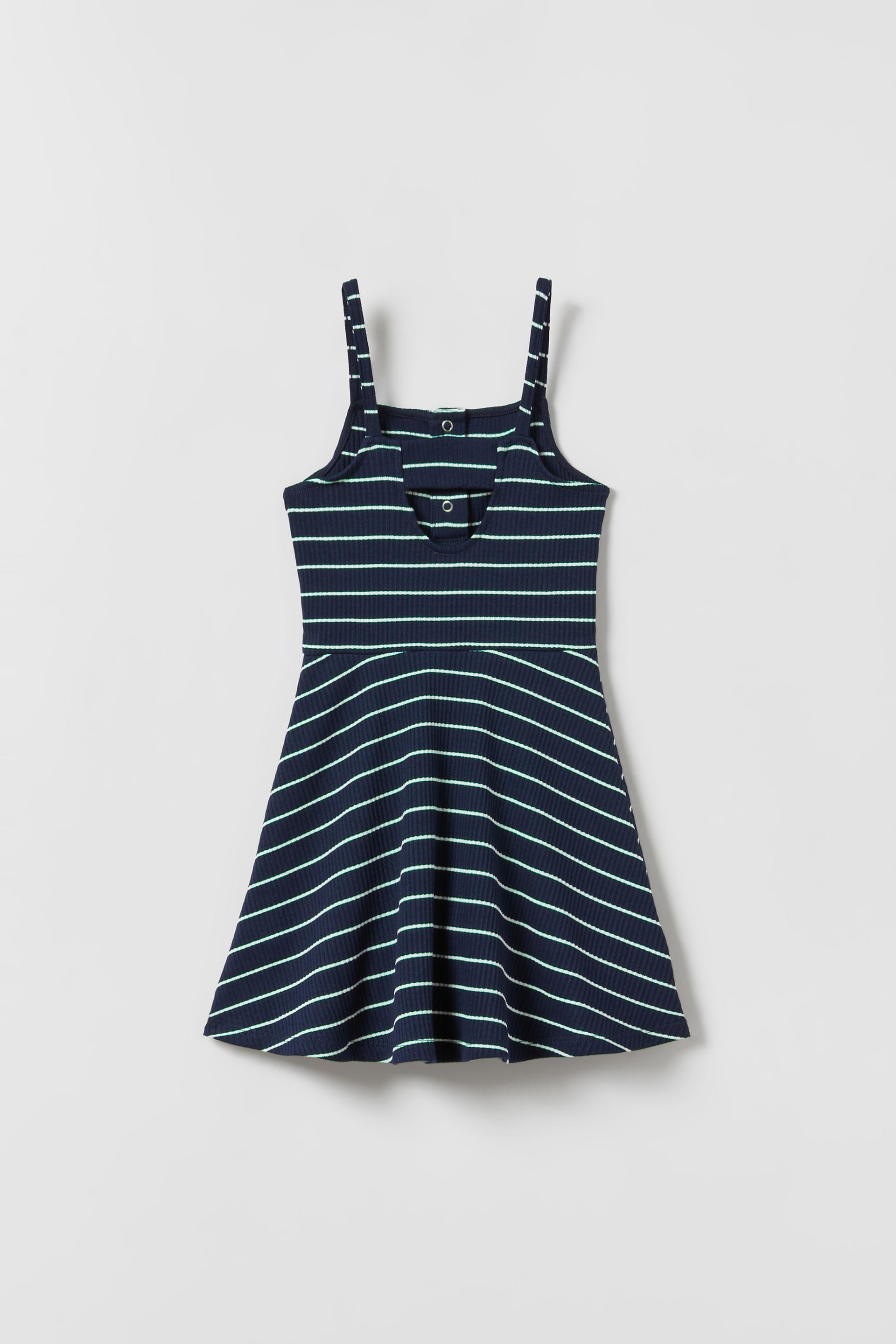 STRIPED RIBBED DRESS - Navy blue | ZARA 