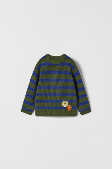 Image 0 of STRIPED KNIT SWEATER WITH PATCHES from Zara