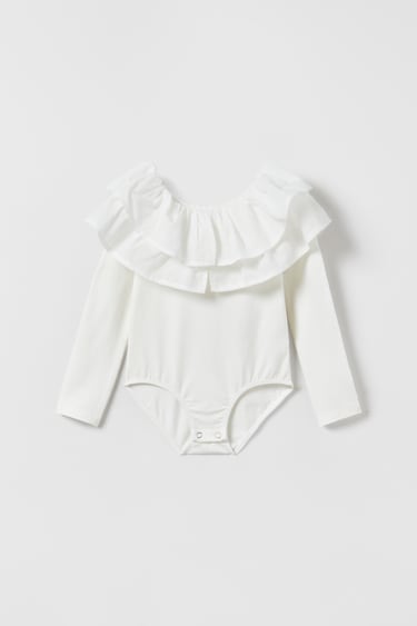Image 0 of BODYSUIT TOP WITH DOUBLE CONTRAST RUFFLES from Zara