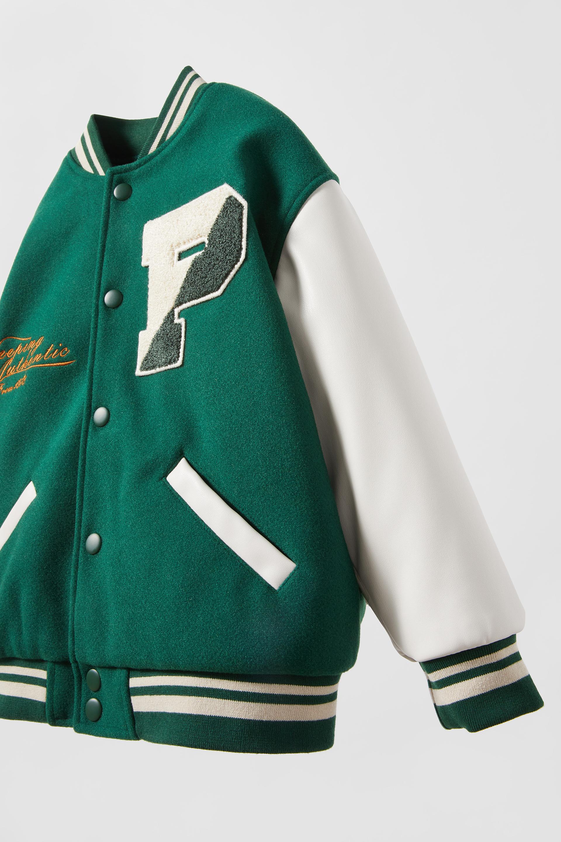 Green varsity jacket zara Clearance