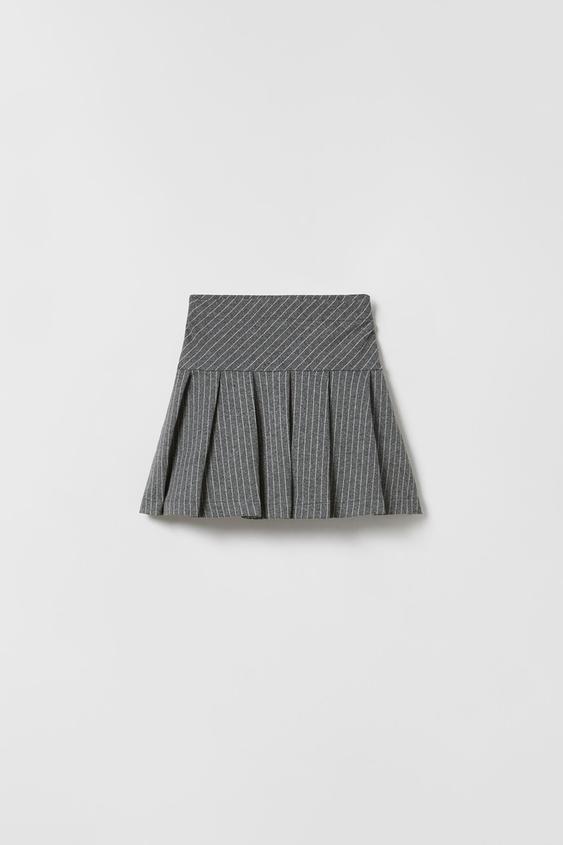 ピンストライプ ボックスプリーツ スカート グレー Zara Japan 日本 ピンストライプ ボックスプリーツ スカート グレー Zara Japan 日本