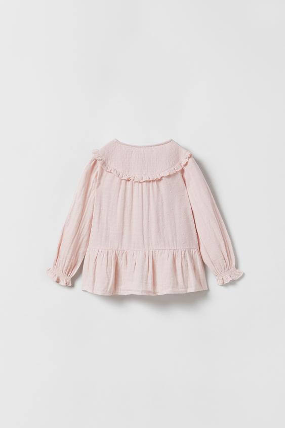 Zara plumetis shirt with ruffles Clearance