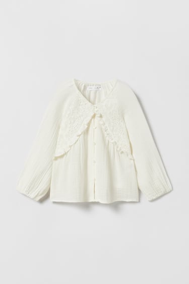 Image 0 of EMBROIDERED CREPE BLOUSE from Zara