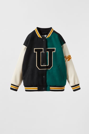 Image 0 of CONTRAST QUILTED VARSITY BOMBER JACKET WITH PATCHES from Zara