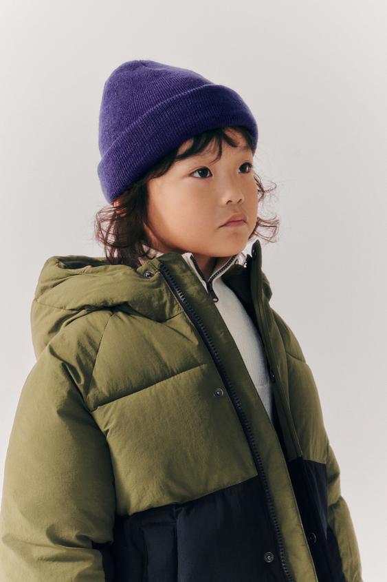 COLOUR BLOCK PUFFER JACKET - Dark brown 