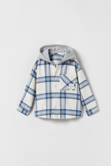 Image 0 of HOODED PLAID OVERSHIRT from Zara