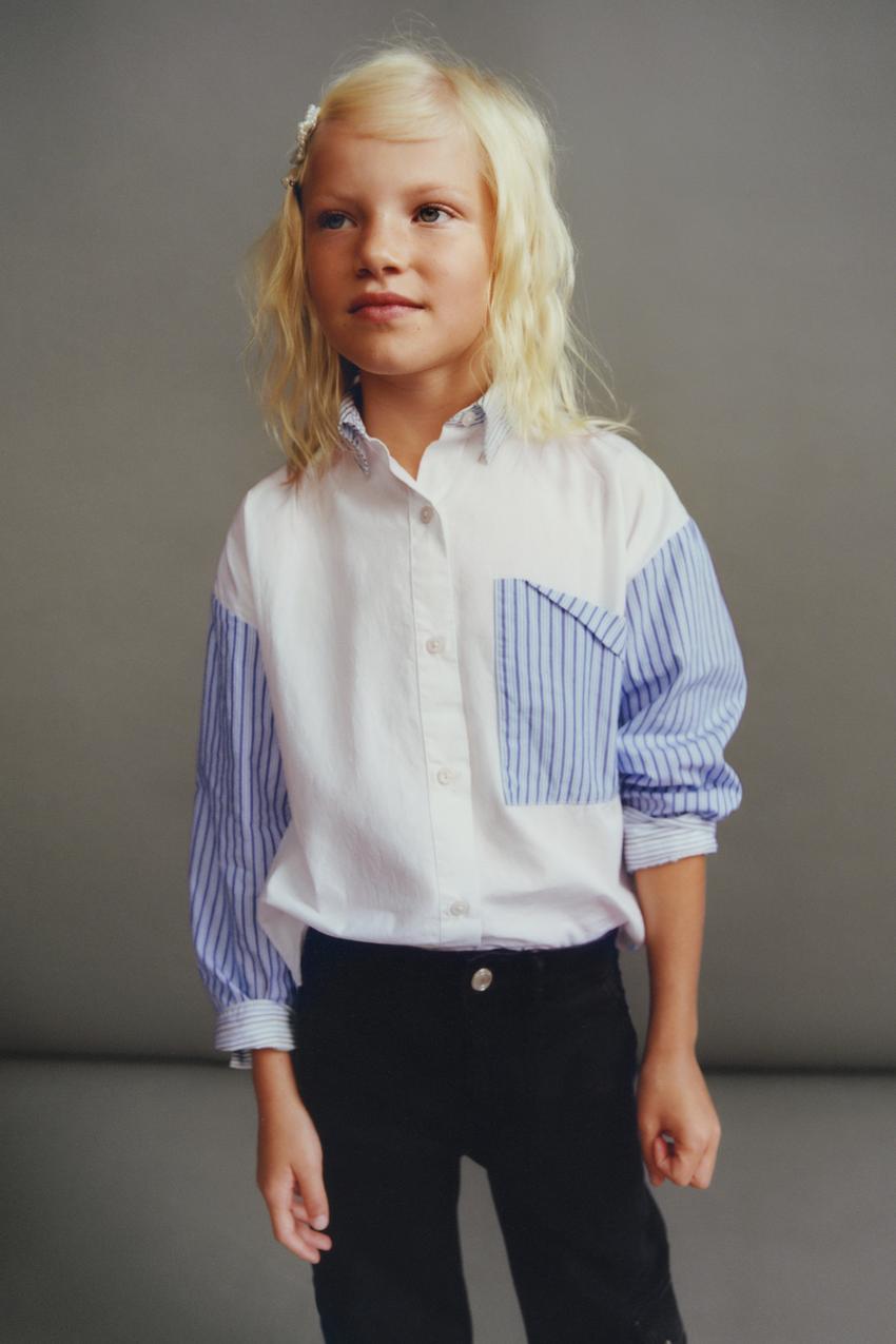 Zara poplin shirt with contrast stripes clearance