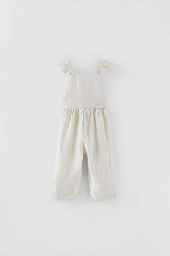 RUFFLED LINEN JUMPSUIT Ecru ZARA United Kingdom