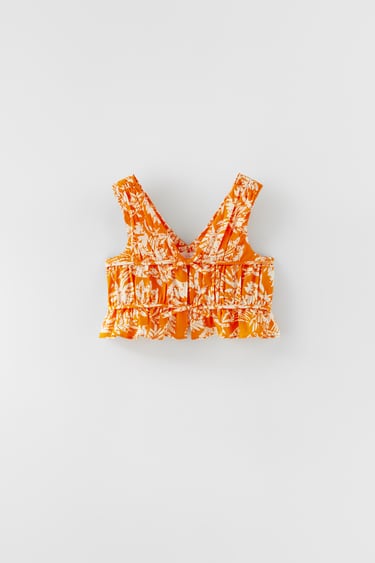 LEAF PRINT POPLIN TOP WITH CUT-OUT DETAIL