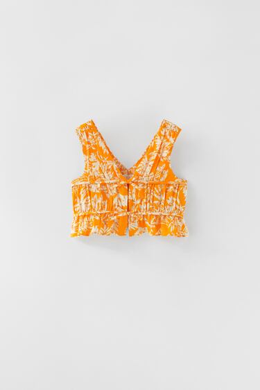 LEAF PRINT POPLIN TOP WITH CUT-OUT DETAIL
