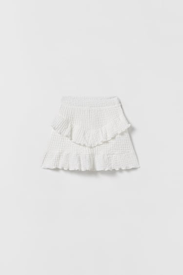 TEXTURED SKIRT WITH RUFFLE TRIMS