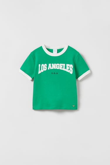 Image 0 of EMBOSSED VARSITY T-SHIRT WITH CONTRAST TRIMS from Zara