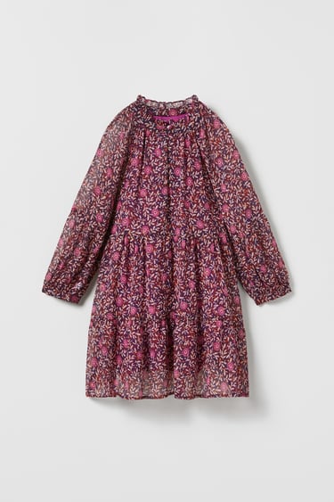 Image 0 of SHINY FLORAL PRINT DRESS from Zara
