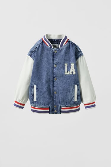 Image 0 of QUILTED DENIM VARSITY JACKET from Zara