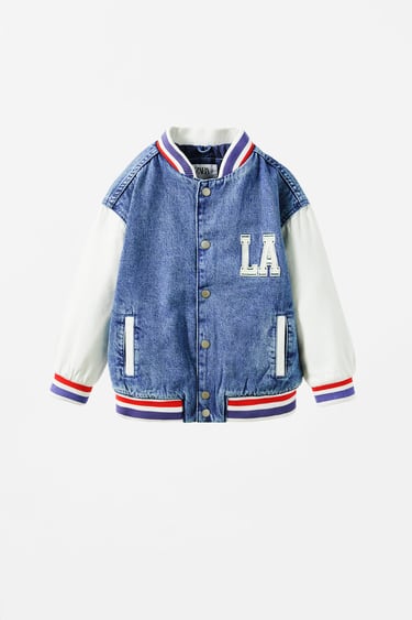 Image 0 of QUILTED DENIM VARSITY JACKET from Zara