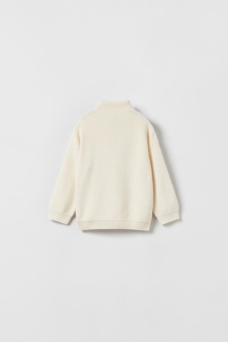 KNIT SWEATER WITH ZIP - Ecru | ZARA 