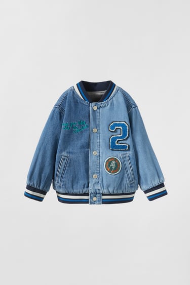 Image 0 of PATCH COLORBLOCK DENIM BOMBER from Zara
