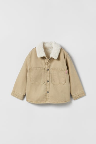Image 0 of DENIM OVERSHIRT WITH FAUX SHEARLING from Zara