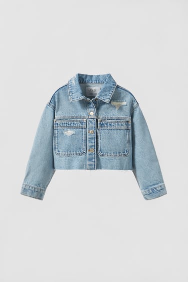 Image 0 of CROPPED DENIM JACKET WITH RIPS from Zara