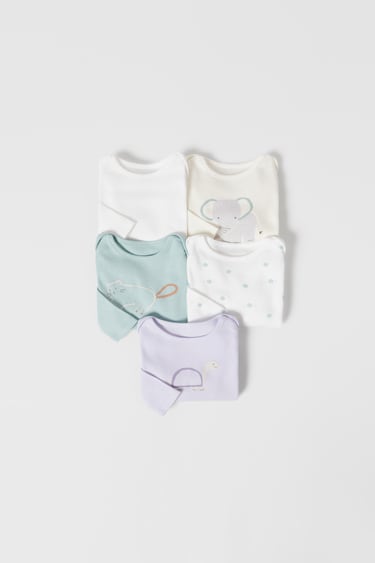 BABY/ FIVE-PACK OF ANIMAL BODYSUITS