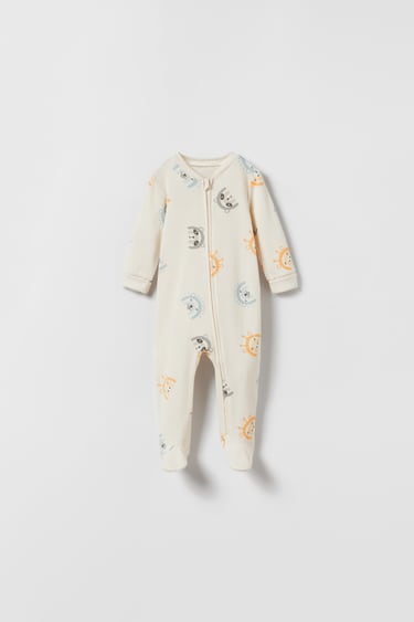 BABY/ WAFFLE-KNIT PYJAMA WITH ANIMAL FACES AND ZIP