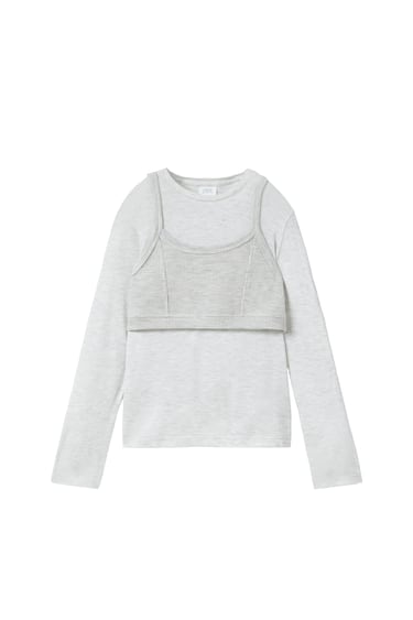 Image 0 of PREMIUM CONTRAST DOUBLE-LAYER T-SHIRT from Zara