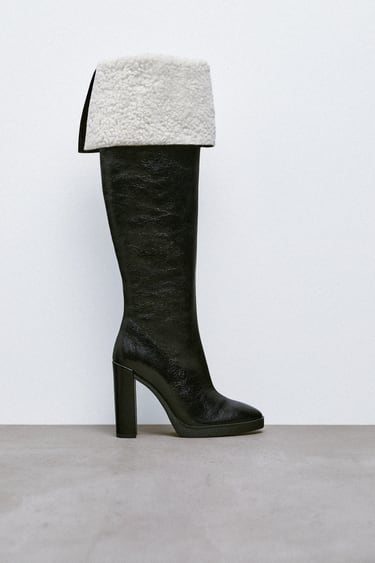 Image 0 of OVER-THE-KNEE LEATHER BOOTS WITH FAUX SHEARLING LINING from Zara