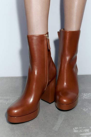 Image 0 of LEATHER PLATFORM ANKLE BOOTS from Zara