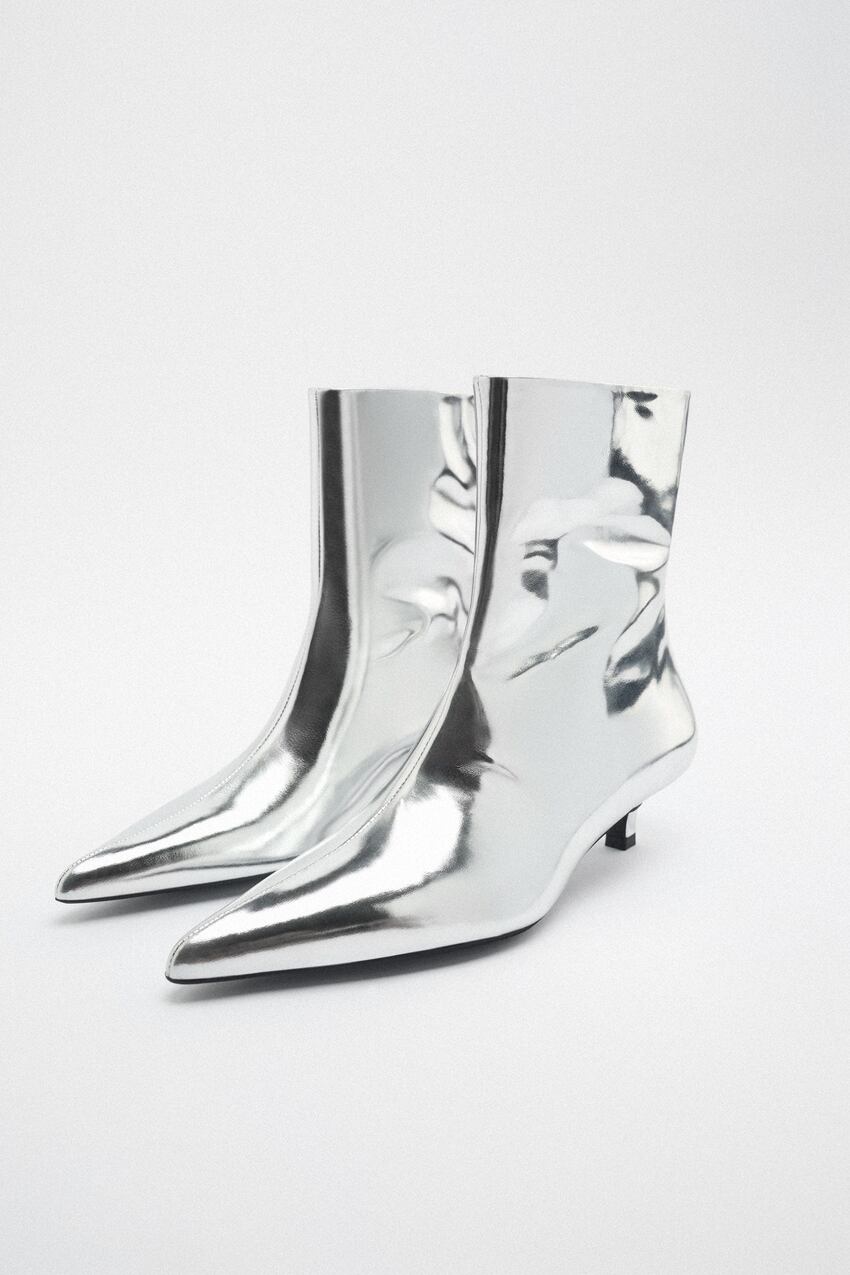 Zara Metallic Effect Leather Ankle Boots