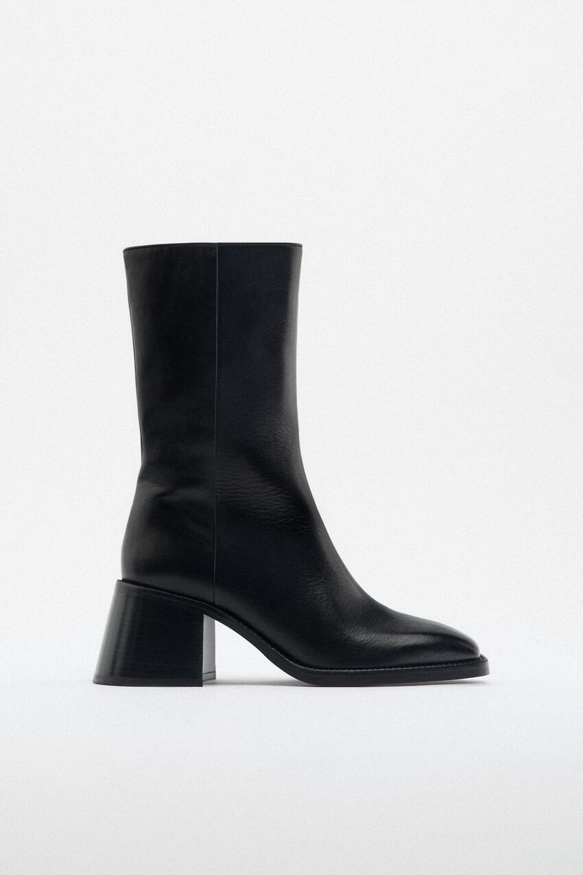 Zara Leather Ankle Boots with Block Heel