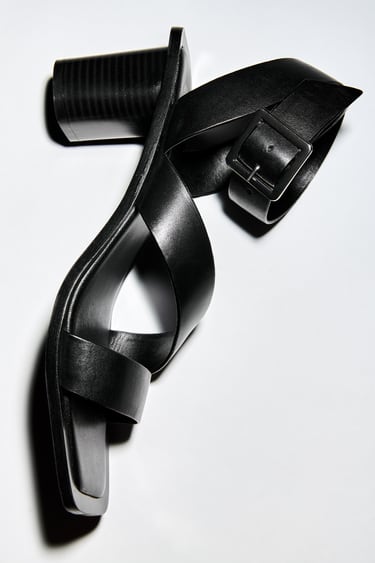 Image 0 of BLOCK HEEL LEATHER SANDALS from Zara