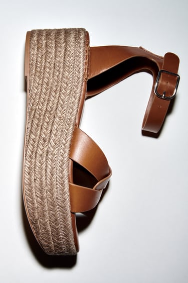 Image 0 of LEATHER WEDGE SANDALS from Zara