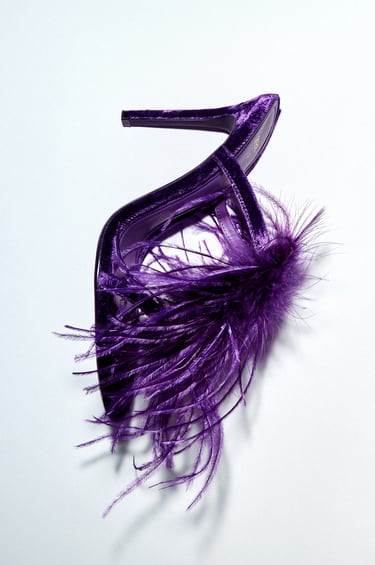 Image 0 of FEATHERED VELVET HEELED SANDALS from Zara
