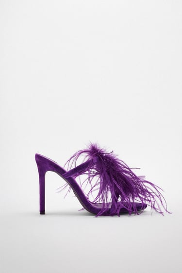 Image 0 of VELVET HEELED SANDALS WITH FEATHERS from Zara