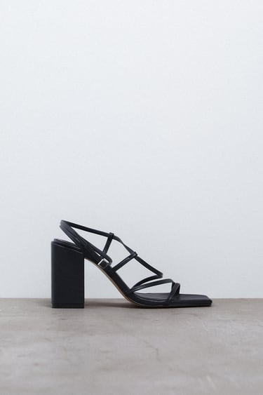 Image 0 of HEELED SQUARE TOE ANKLE STRAP SANDALS from Zara