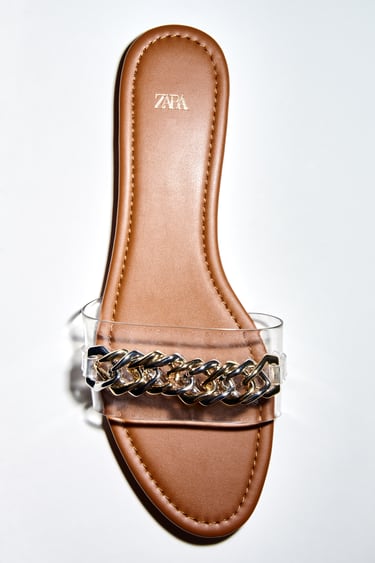 Image 0 of FLAT VINYL SLIDER SANDALS WITH CHAIN from Zara