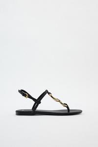 SANDALIA PLANA PIEL ATADA - Negro | ZARA España