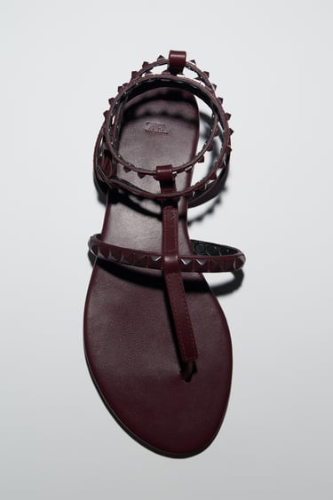 Image 0 of STUDDED FLAT LEATHER SANDALS from Zara
