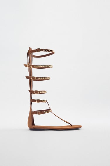 Image 0 of FLAT LEATHER SLIDER SANDALS WITH HIGH STRAPS from Zara