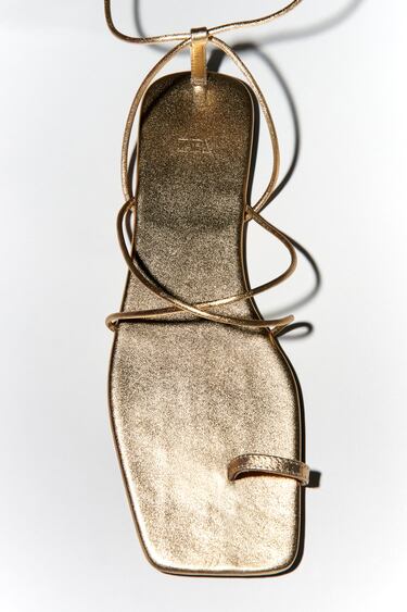 Image 0 of METALLIC LEATHER LACE UP SANDALS from Zara